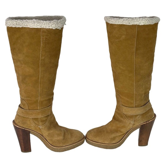 Michael Kors Sheepskin Derby Camel Brown Boots Womens Size 6.5 Lined - Picture 6 of 12